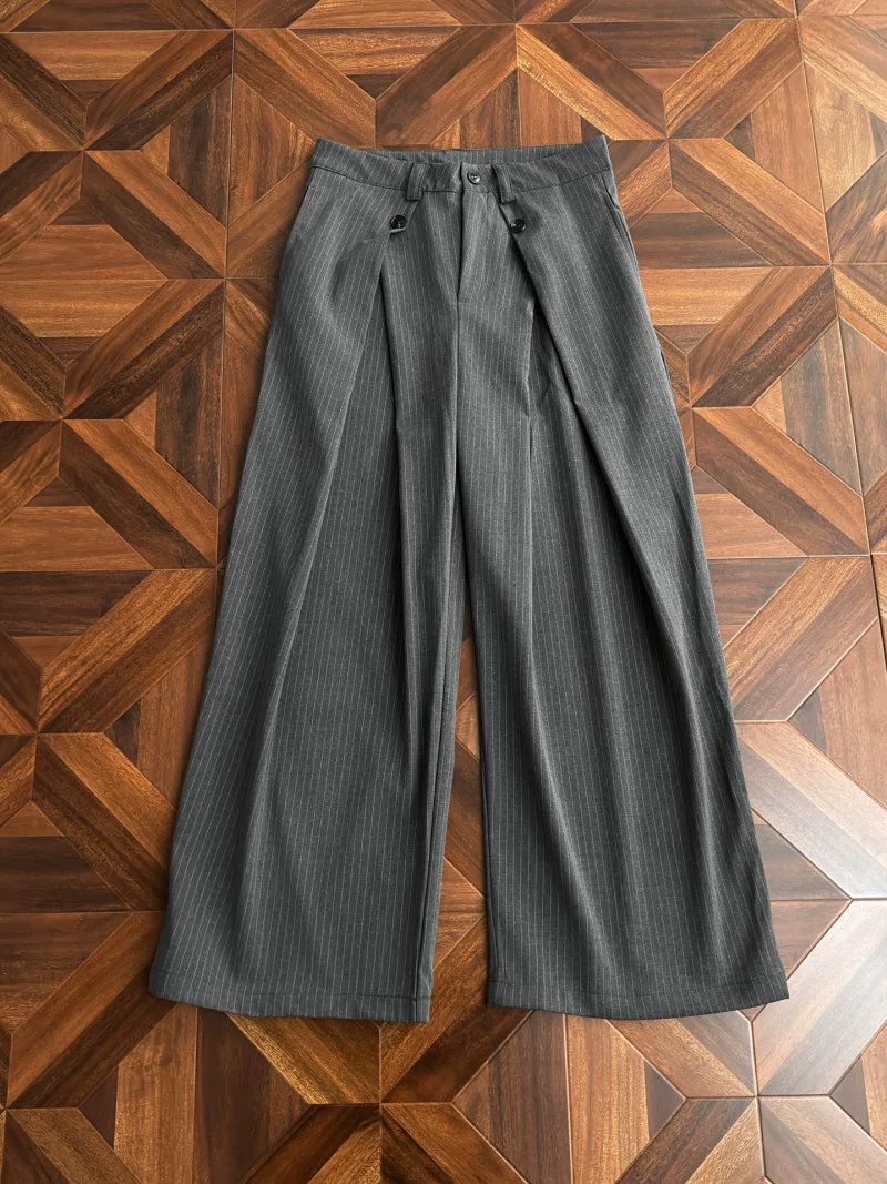 Quần nam xếp ly sọc phong cách Old Money, quần ống rộng dáng suông thời thượng mùa hè, quần âu kiểu Mỹ.