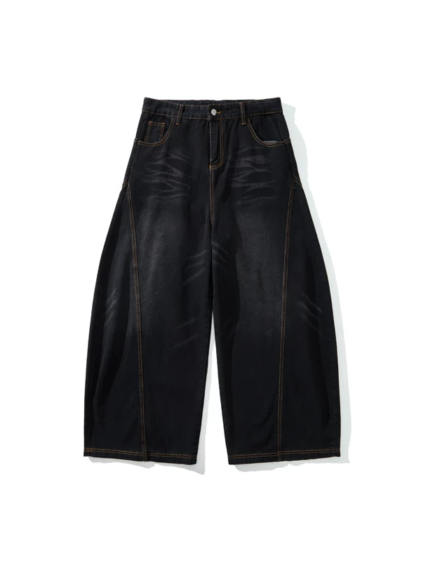 Quần jeans nam phong cách retro Mỹ cho mùa xuân hè, thương hiệu thời thượng, giặt mài và tạo hiệu ứng cũ kỹ, dáng rộng ống loe nhẹ, dài chạm đất.
