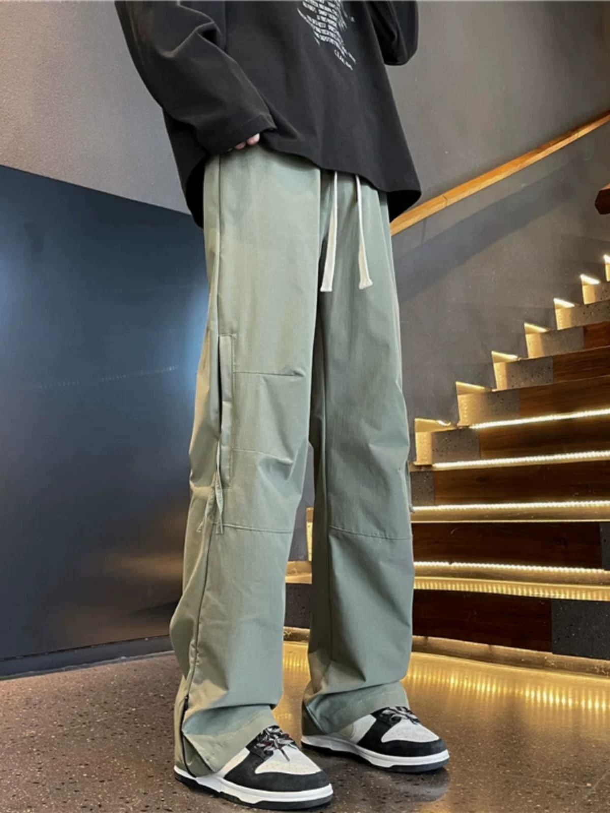 Quần cargo nam kiểu Nhật, chất liệu nhanh khô, đa năng, thích hợp cho mùa xuân và mùa thu, quần dài ống thẳng thời trang, đa dụng.