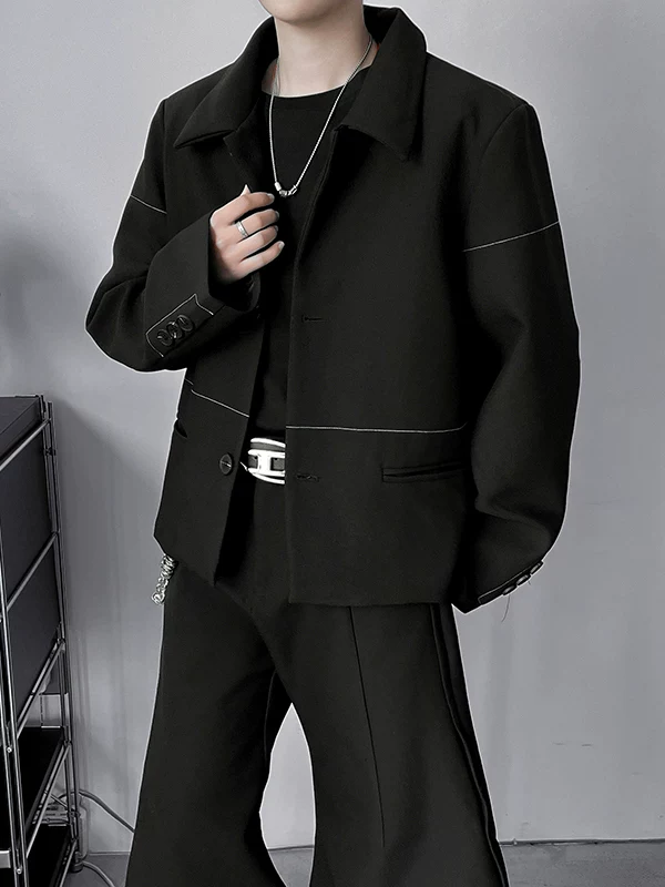 Áo blazer nam có đệm vai, thương hiệu thời trang xuân thu, áo khoác phong cách sành điệu và trưởng thành, cảm giác cao cấp, bộ vest ngắn màu đen.