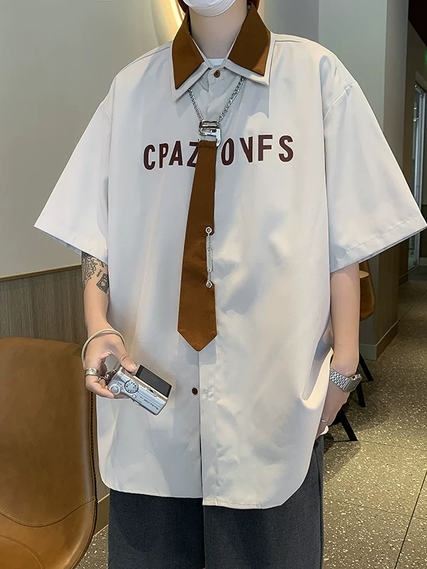 Áo sơ mi thiết kế dành cho nam ngắn tay phong cách retro Mỹ, áo sơ mi thường ngày mùa hè hợp thời trang thương hiệu cặp đôi áo rộng rãi