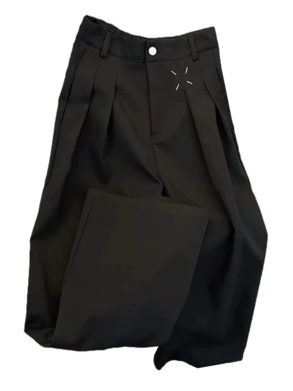 Quần tây nam lưng thun bán co giãn, phong cách cleanfit đường phố Mỹ, mùa xuân thu, quần ống rộng thoải mái có hiệu ứng xếp ly.