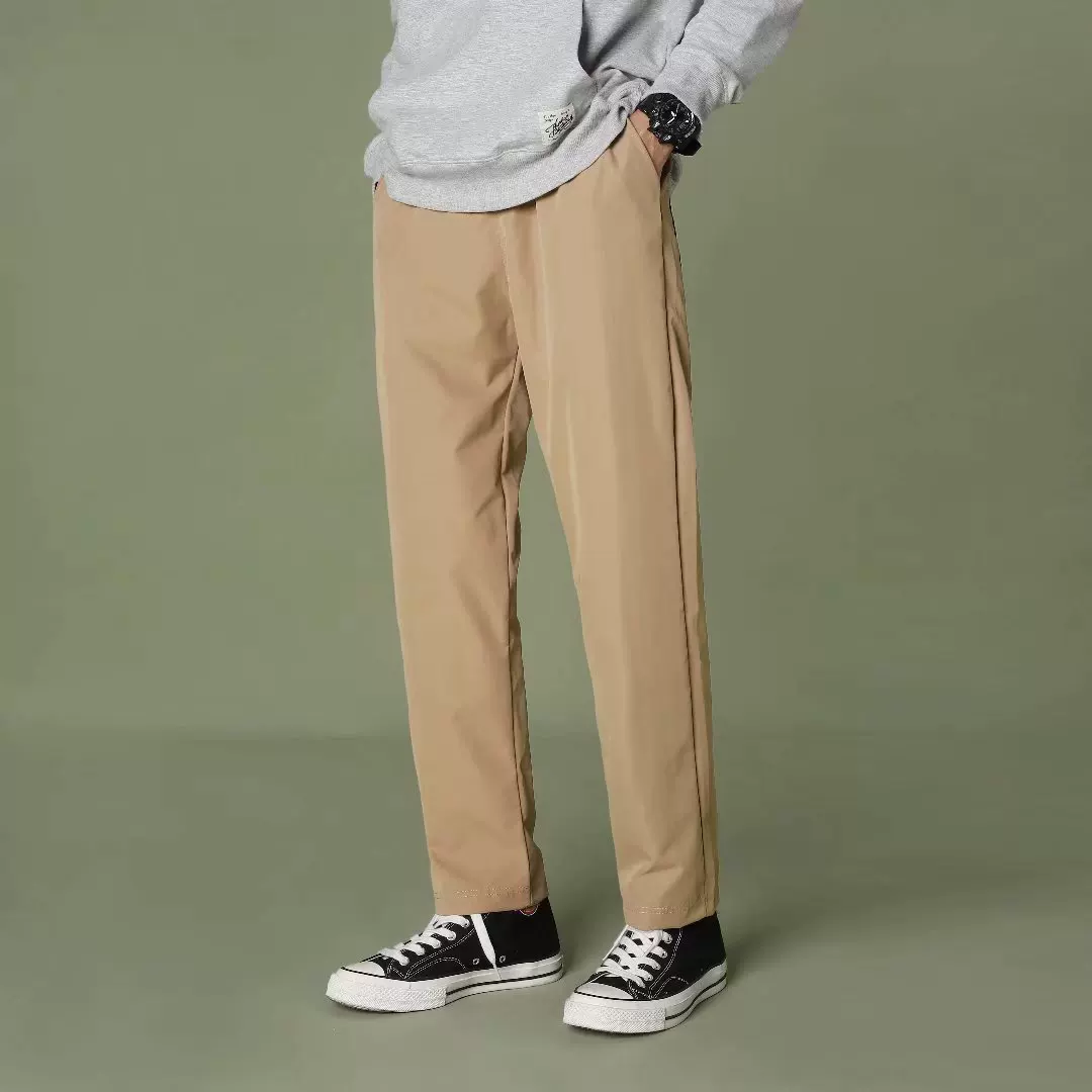 Quần lụa mỏng mùa hè, quần tây nam phong cách Nhật Bản và Hàn Quốc, quần ống rộng dáng suông hợp thời trang.