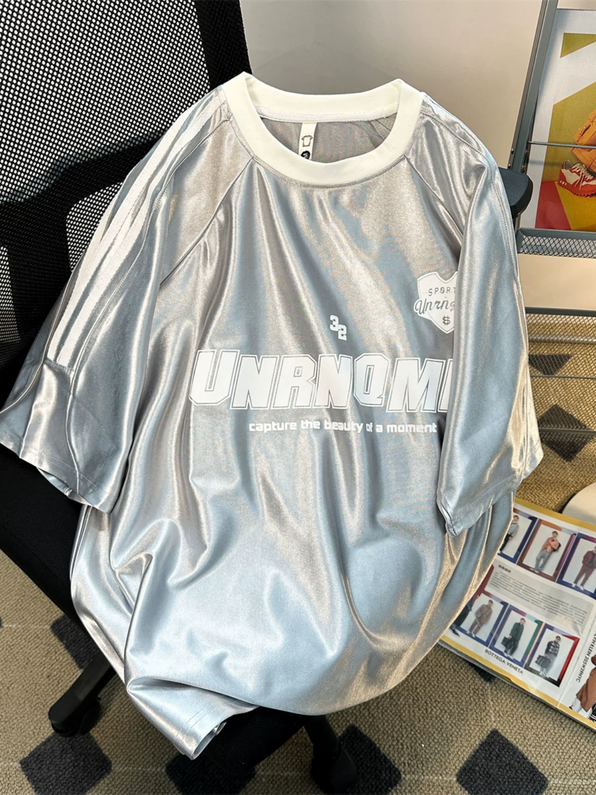 Áo thun nam thiết kế bắt mắt, tay ngắn, phong cách đường phố Mỹ mùa hè, áo lụa băng, thương hiệu thời thượng, dáng rộng, áo thun nửa tay cho cặp đôi.