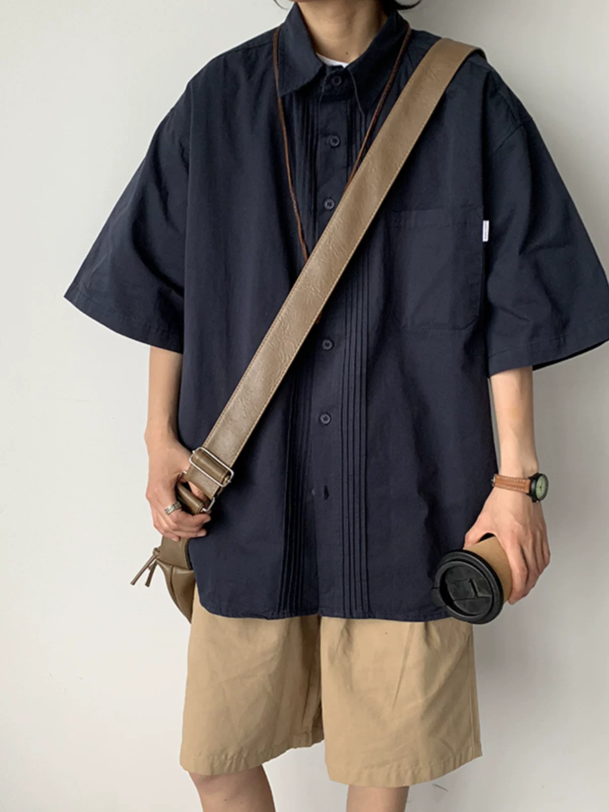 Áo sơ mi công sở phong cách retro Nhật Bản dành cho nam ngắn tay mùa hè đa năng áo sơ mi thường ngày dáng rộng hợp thời trang áo khoác nửa tay thương hiệu hợp thời trang