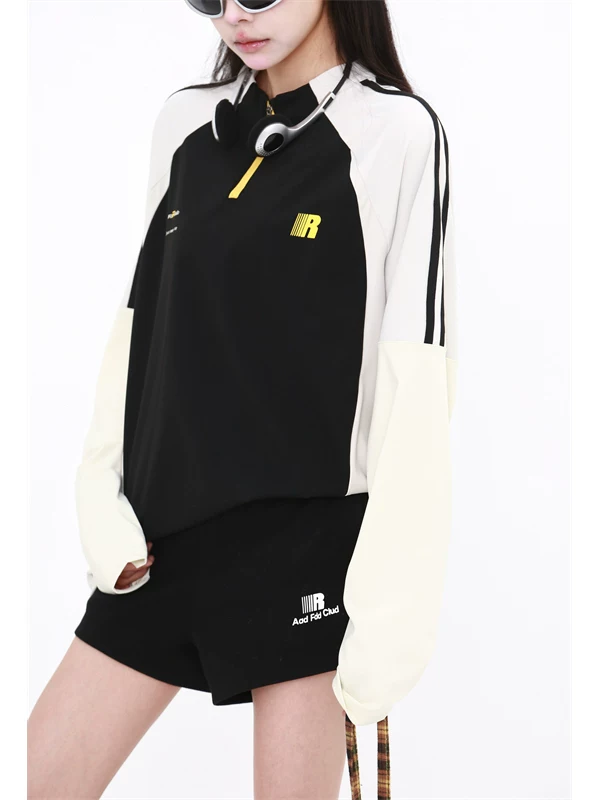 Áo thun dài tay kiểu Mỹ dành cho nam và nữ, thương hiệu thời thượng, dáng rộng, áo thể thao phối màu, nhanh khô, áo đi xe đạp chống nắng.