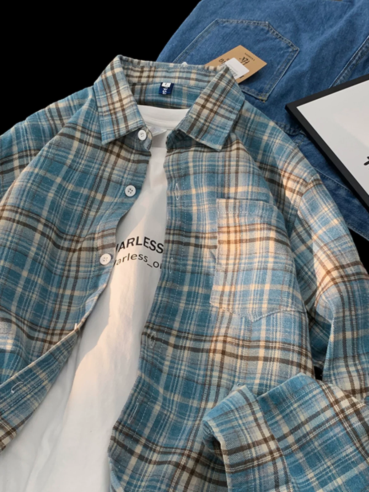 Áo sơ mi dài tay kẻ sọc hợp thời trang dành cho nam, áo sơ mi dáng rộng phong cách retro Mỹ mùa xuân thu, áo khoác thường ngày đa năng thời trang dành cho sinh viên.