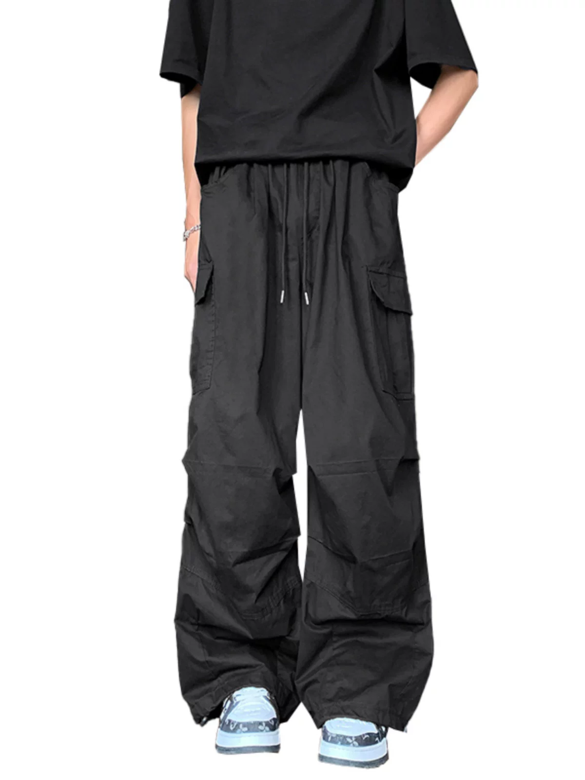 Quần thể thao hip-hop phong cách Mỹ thời thượng dành cho nam, quần cargo dù mỏng nhanh khô mùa hè, quần dài ống rộng thoải mái.