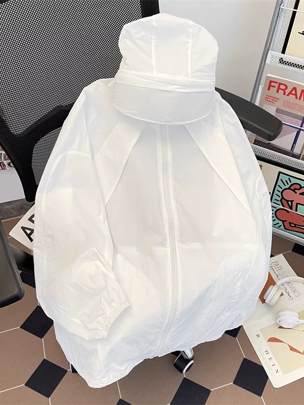 Quần áo chống nắng có mũ trùm đầu bằng vải lụa băng dành cho nam và nữ, áo khoác mùa hè nhẹ, thoáng khí, chống tia cực tím, quần áo thể thao ngoài trời cho cặp đôi