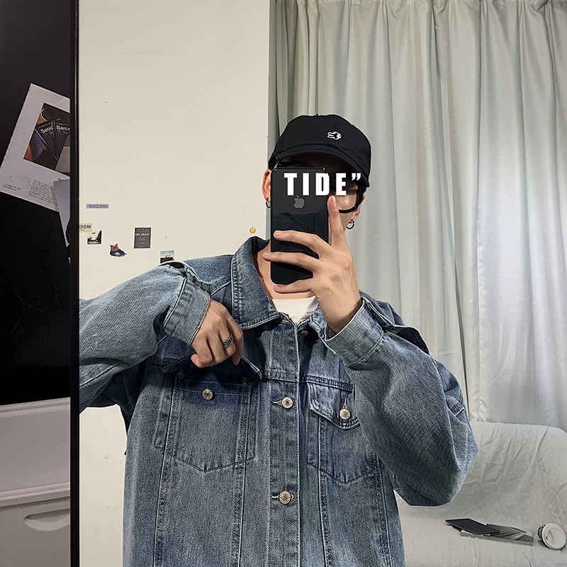 Áo khoác denim mới mùa xuân thu 2022 dành cho nam, quần áo đa năng dáng rộng phong cách Hàn Quốc, áo khoác hợp thời trang cổ điển Nhật Bản.