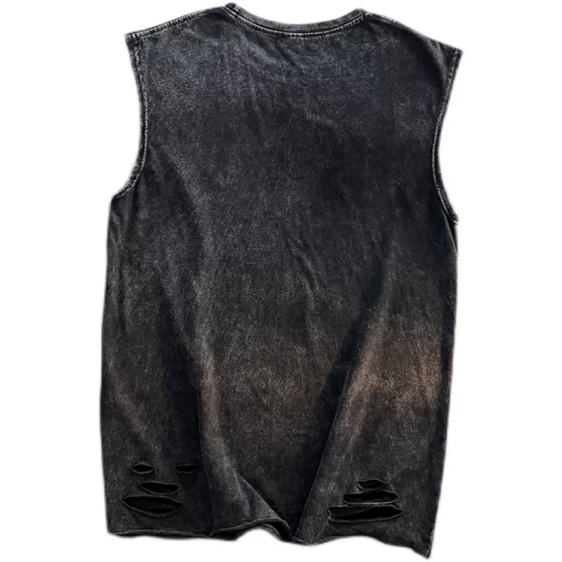 Áo vest nam vintage phong cách đường phố, thiết kế thời thượng kiểu ins, áo thun không tay rộng rãi mát mẻ mùa hè.