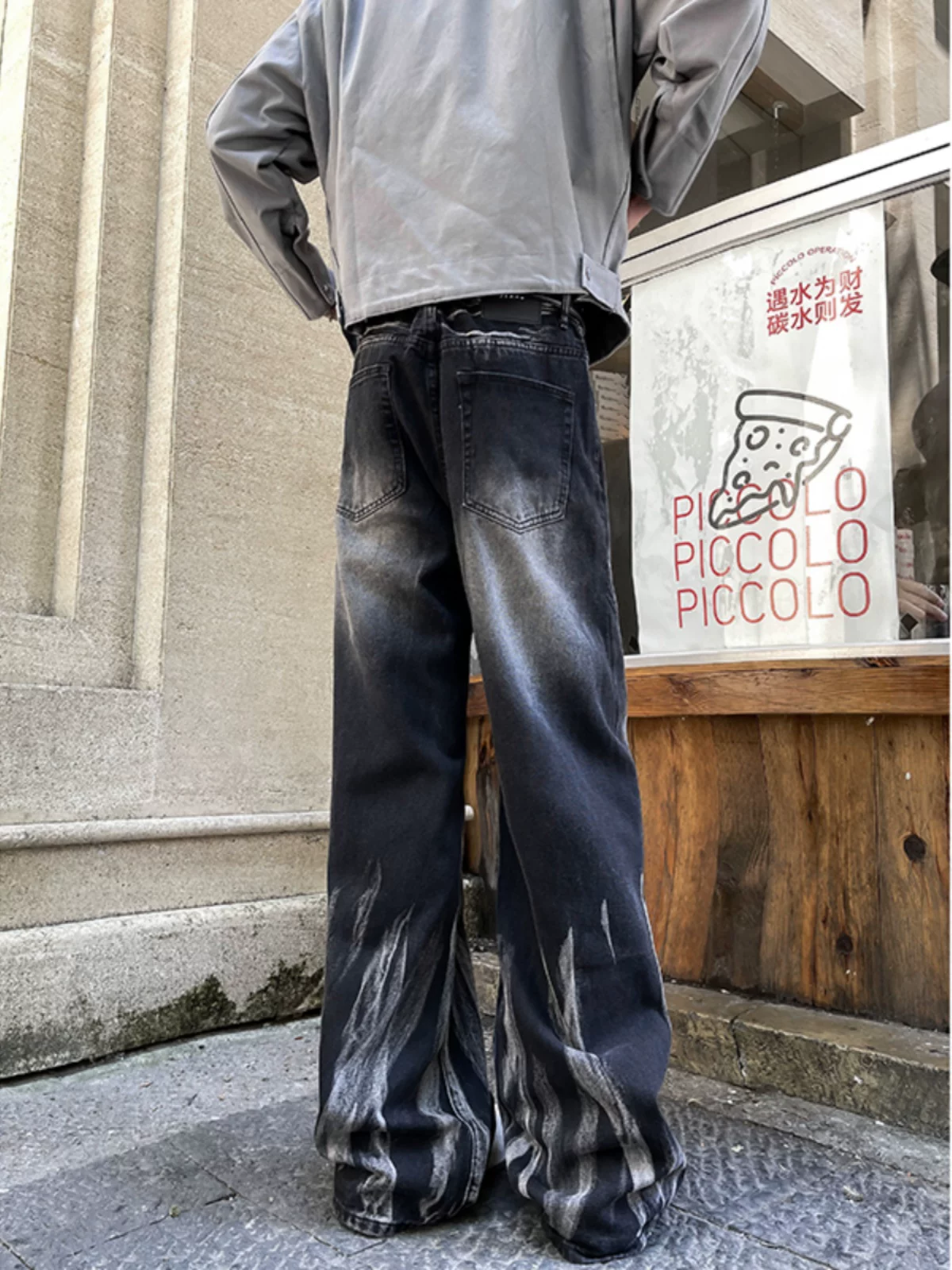 Quần jeans tie-dye retro Mỹ dành cho nam, mẫu mới xuân thu 2024, quần ống rộng dáng suông, chất liệu washed, thương hiệu thời trang.