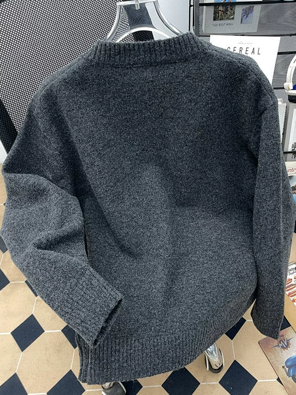 Áo len cardigan thời trang dành cho nam, kiểu Mỹ cổ điển mùa đông, áo dệt kim cổ tròn đa năng, phong cách lười biếng, áo khoác dày dặn, kiểu dáng thường ngày.