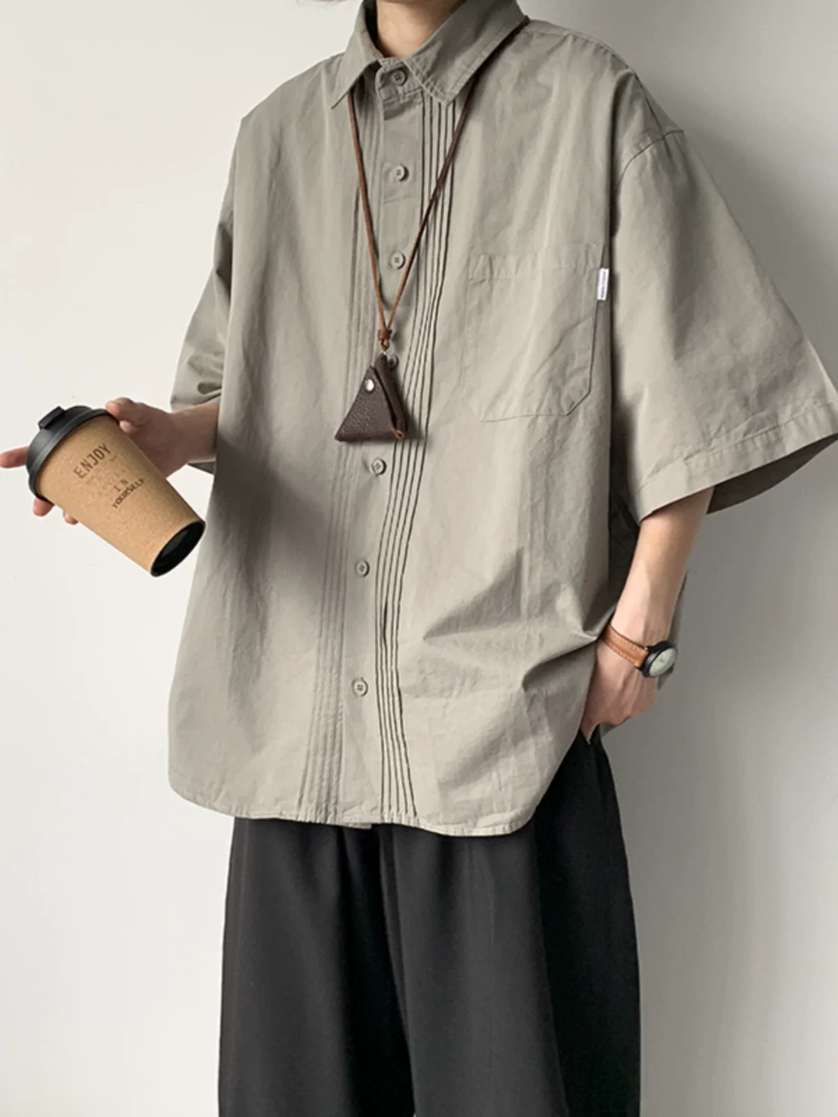 Áo sơ mi công sở phong cách retro Nhật Bản dành cho nam ngắn tay mùa hè đa năng áo sơ mi thường ngày dáng rộng hợp thời trang áo khoác nửa tay thương hiệu hợp thời trang