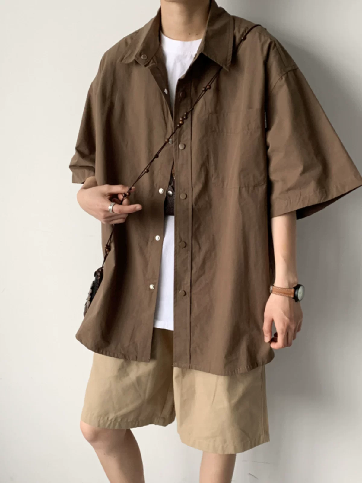 Áo sơ mi nam ngắn tay mùa hè, dáng rộng, phong cách giản dị cổ điển Nhật Bản, áo thời thượng, áo sơ mi nửa tay thương hiệu thời trang đa năng.