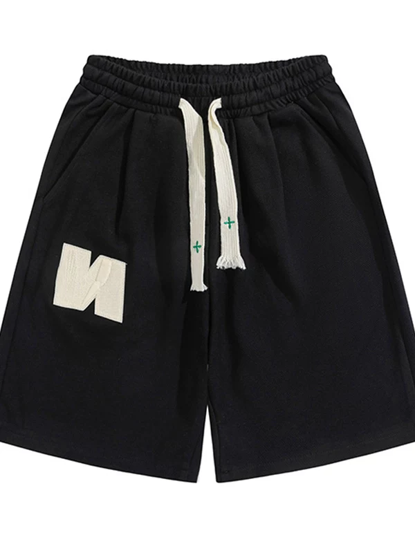 Quần short thêu kiểu Mỹ dành cho nam, quần vải waffle thương hiệu thời thượng mùa hè, quần short thể thao rộng rãi phong cách đường phố.