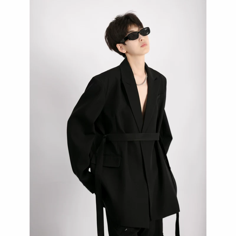 Áo blazer nam phong cách mới 2023 có thiết kế thắt lưng, áo khoác dáng rộng hợp thời trang phong cách Hàn Quốc cho mùa thu.