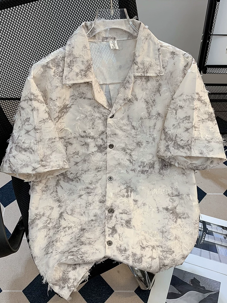 Áo sơ mi ngắn tay kiểu Mỹ nhuộm màu tie-dye dành cho nam, áo sơ mi dáng rộng thương hiệu thời thượng mùa hè với thiết kế sành điệu, áo nửa tay mát mẻ.