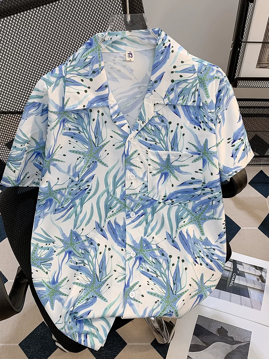 Áo sơ mi ngắn tay in họa tiết mùa hè dành cho nam, áo nửa tay dáng rộng kiểu Hawaii, áo sơ mi đi biển đẹp trai của thương hiệu thời trang Mỹ
