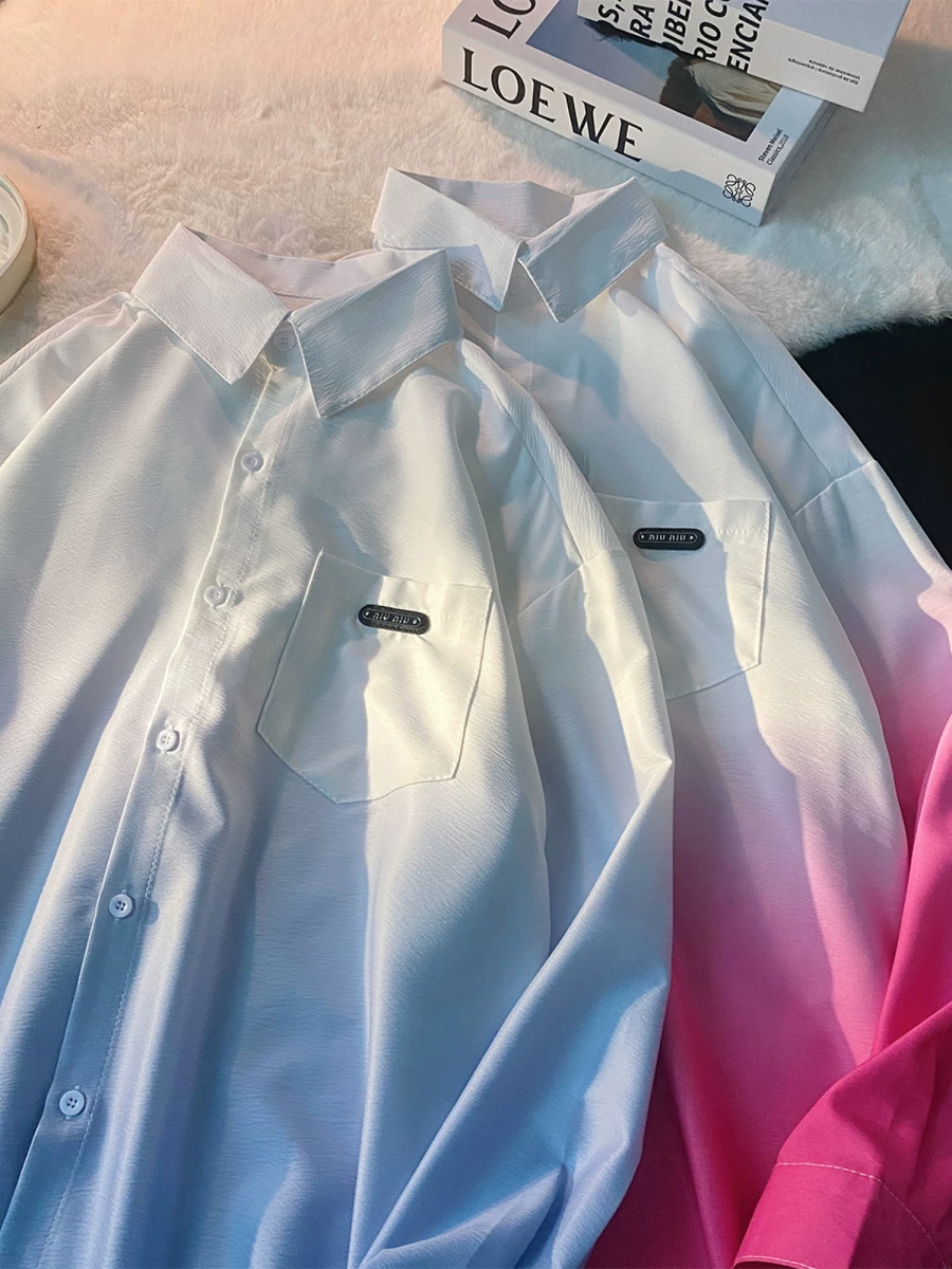 Áo sơ mi nam tay dài thiết kế phối màu Xuân Thu 2025, áo khoác mỏng cặp đôi phong cách Mỹ thời thượng, dáng rộng.