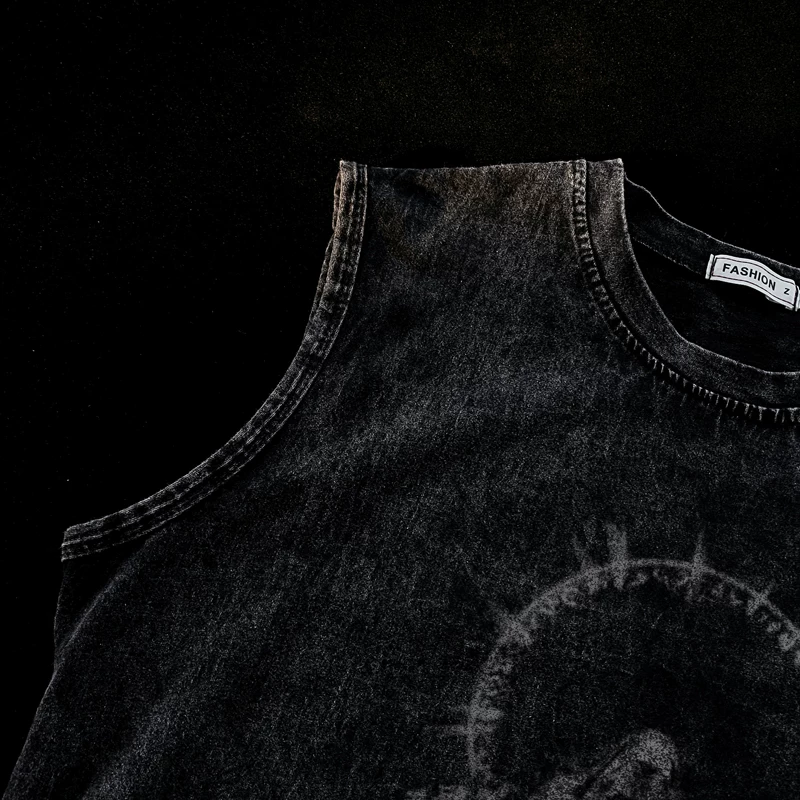 Áo vest vintage mùa hè dành cho nam, áo ba lỗ in họa tiết thời thượng, phong cách Mỹ phóng khoáng, áo thun không tay cá tính và sành điệu.