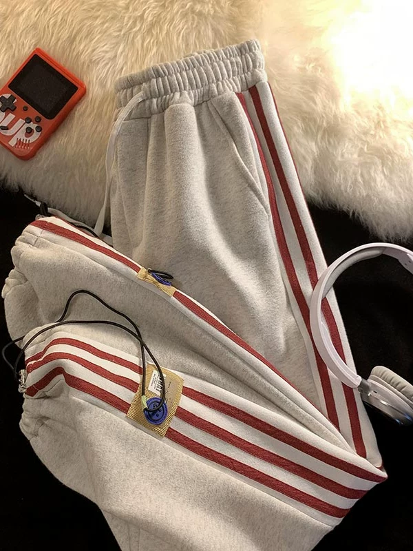 Quần thể thao sọc kiểu Mỹ cho nam, mùa xuân hè, phong cách Hồng Kông, quần mỏng thường ngày, thương hiệu thời thượng, phiên bản Hàn Quốc, quần ống rộng cho nam.