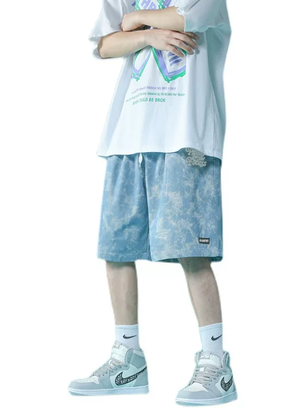Quần short đi biển nhuộm màu tie-dye dành cho nam, quần short thẳng kiểu Hồng Kông phong cách ins, quần short dáng rộng mùa hè, quần short năm phần phong cách hip-hop hợp thời trang.