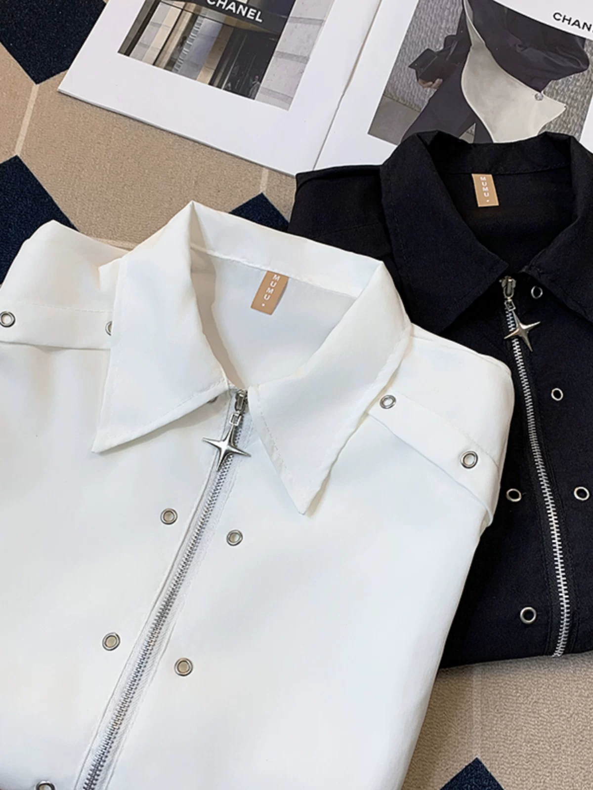 Áo sơ mi thiết kế có khóa kéo dành cho nam tay ngắn phong cách đường phố cao cấp phong cách Mỹ áo sơ mi có đệm vai mùa hè hợp thời trang thương hiệu áo khoác nửa tay rộng rãi