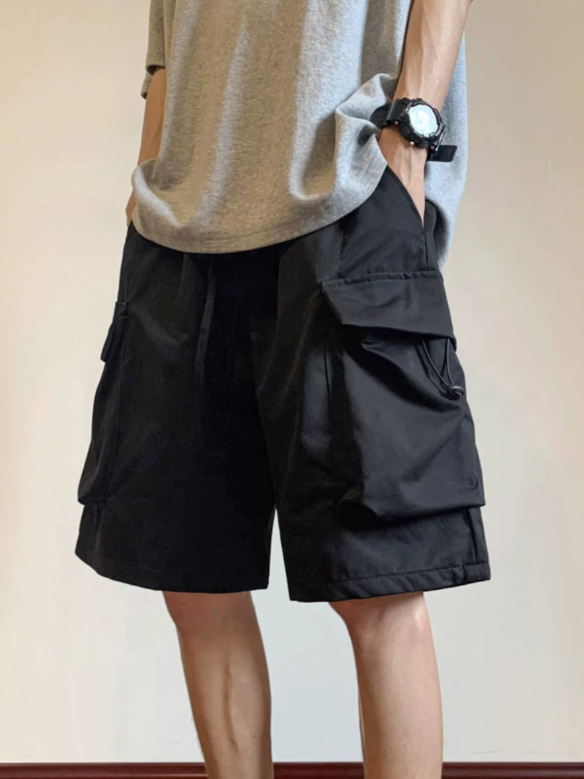 Quần short công sở mỏng mùa hè dành cho nam, quần nhiều túi rộng rãi, phong cách BF thời thượng, quần short năm điểm kiểu Mỹ phong cách Hồng Kông.