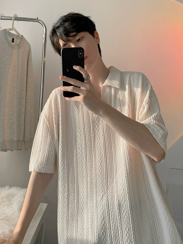 Áo thun nam cổ polo dệt jacquard ba chiều, thiết kế mùa hè bền chắc, kiểu dáng rộng rãi thời trang.