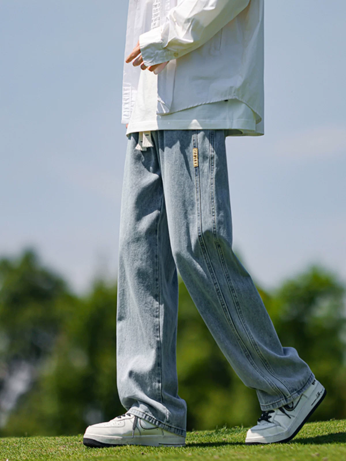 Quần jeans ống đứng dây rút nam hè 2025 kiểu mới đa năng phong cách học sinh Mỹ thời thượng, chất liệu washed, quần dài mặc thường ngày