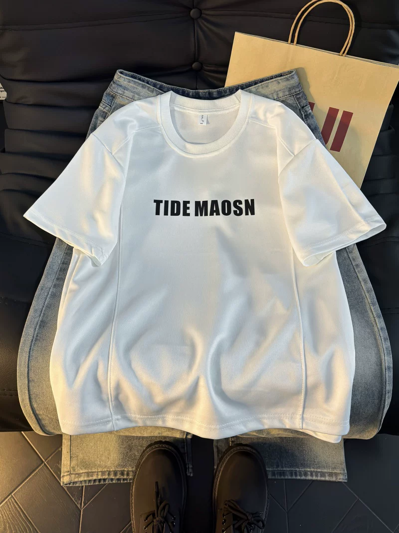 Áo thun ngắn tay in chữ cho nam, áo thun dáng rộng hợp thời trang mùa hè, áo thun thường ngày phong cách Mỹ