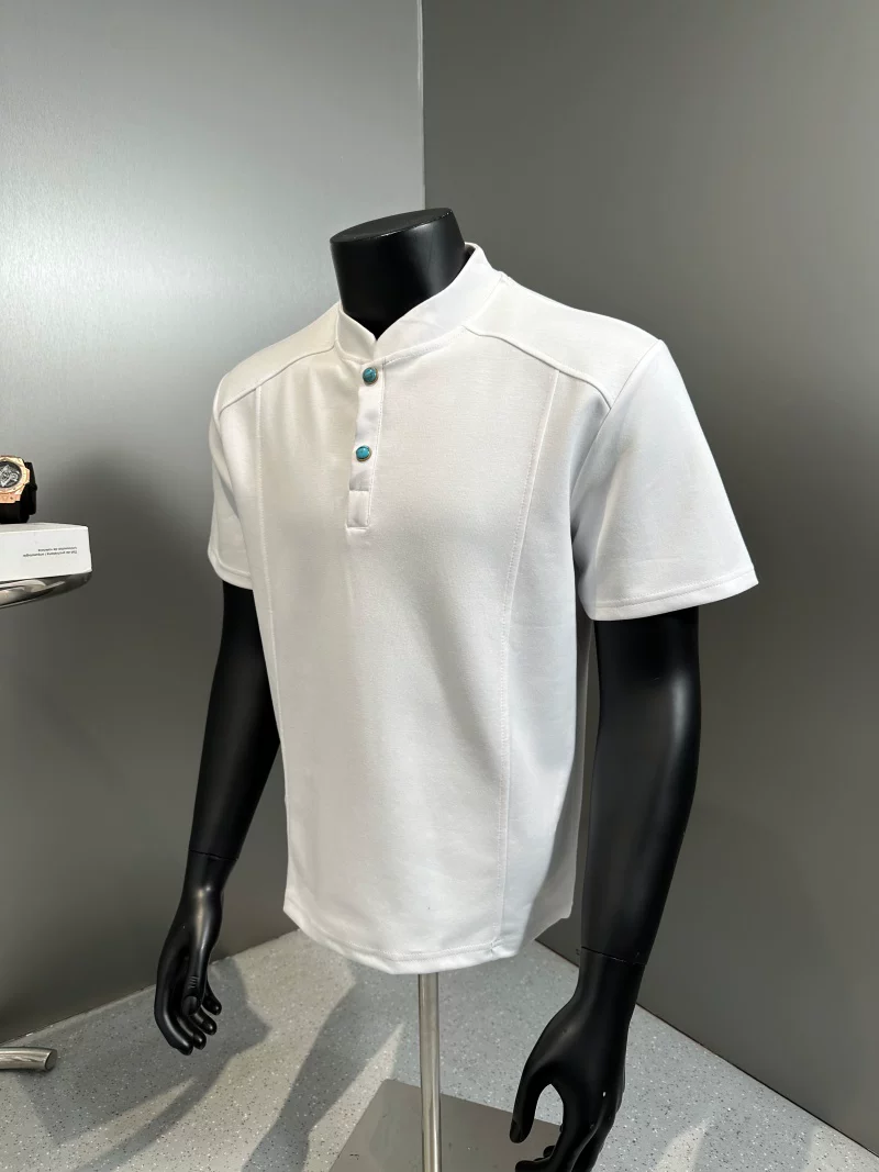 Áo thun ngắn tay cổ Henry kiểu Mỹ dành cho nam và nữ, áo mùa hè dáng rộng đa năng, thương hiệu thời thượng, cảm giác đơn giản và cao cấp, áo mặc trong.