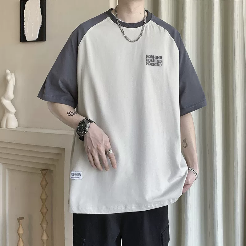 Áo thun ngắn tay kiểu raglan phong cách retro của Mỹ dành cho nam, áo thun nửa tay dáng rộng hợp thời trang mùa hè, áo thun đa năng dành cho cặp đôi sinh viên.