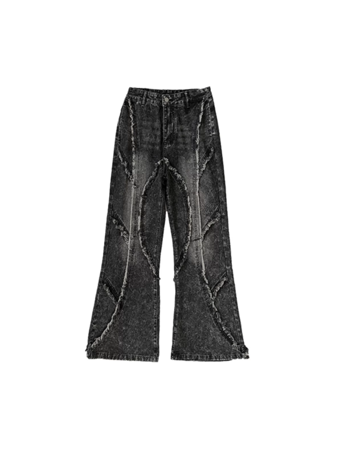 Bộ áo khoác denim kiểu Mỹ chất lượng cao dành cho nam, áo khoác viền tua rua mùa xuân thu phối cùng quần dài hơi loe, bộ trang phục thời thượng.
