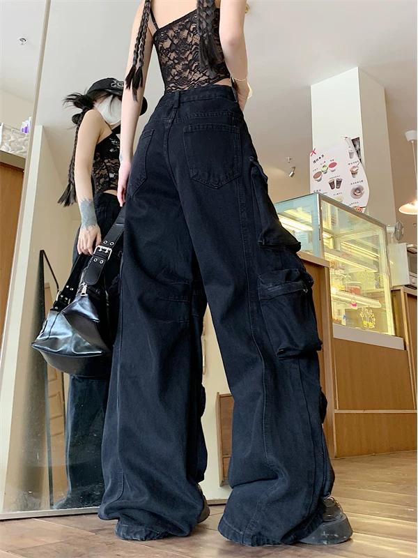 Quần jean nhiều túi bền chắc dành cho nam và nữ, phong cách Mỹ, thiết kế thời trang, quần công sở ống thẳng.