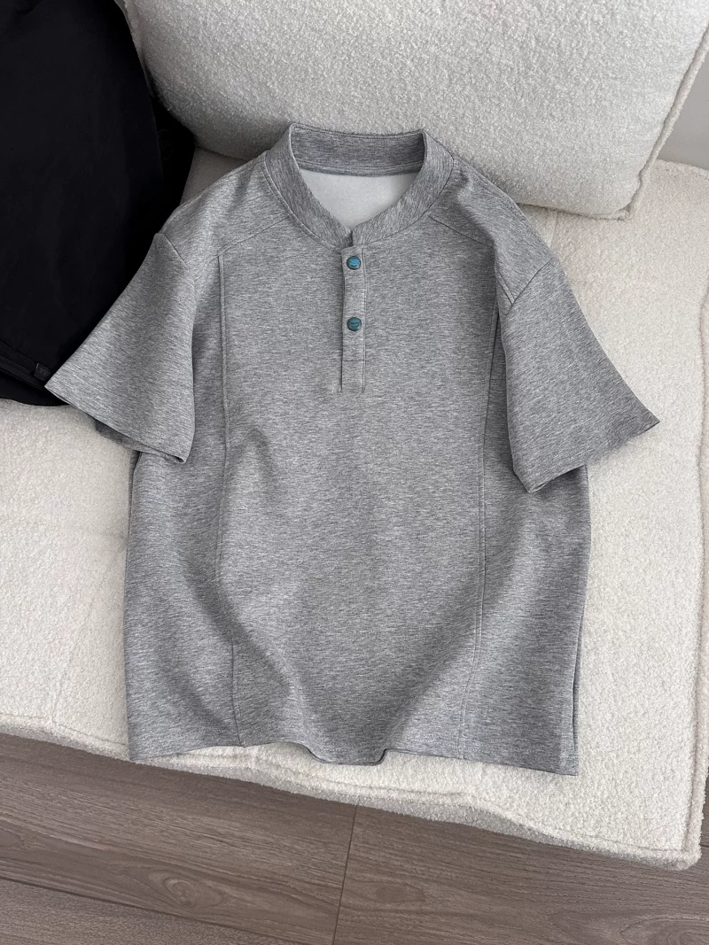 Áo thun nam tay ngắn cổ Henry kiểu Mỹ, áo thun mùa hè rộng rãi thoải mái, áo kiểu đơn giản thời trang dành cho cặp đôi.