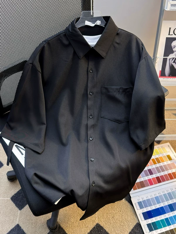 Áo sơ mi lụa mỏng mùa hè nam tay ngắn phong cách Nhật Bản đơn giản giản dị hàng đầu thanh niên dáng rộng hợp thời trang thương hiệu áo sơ mi nửa tay