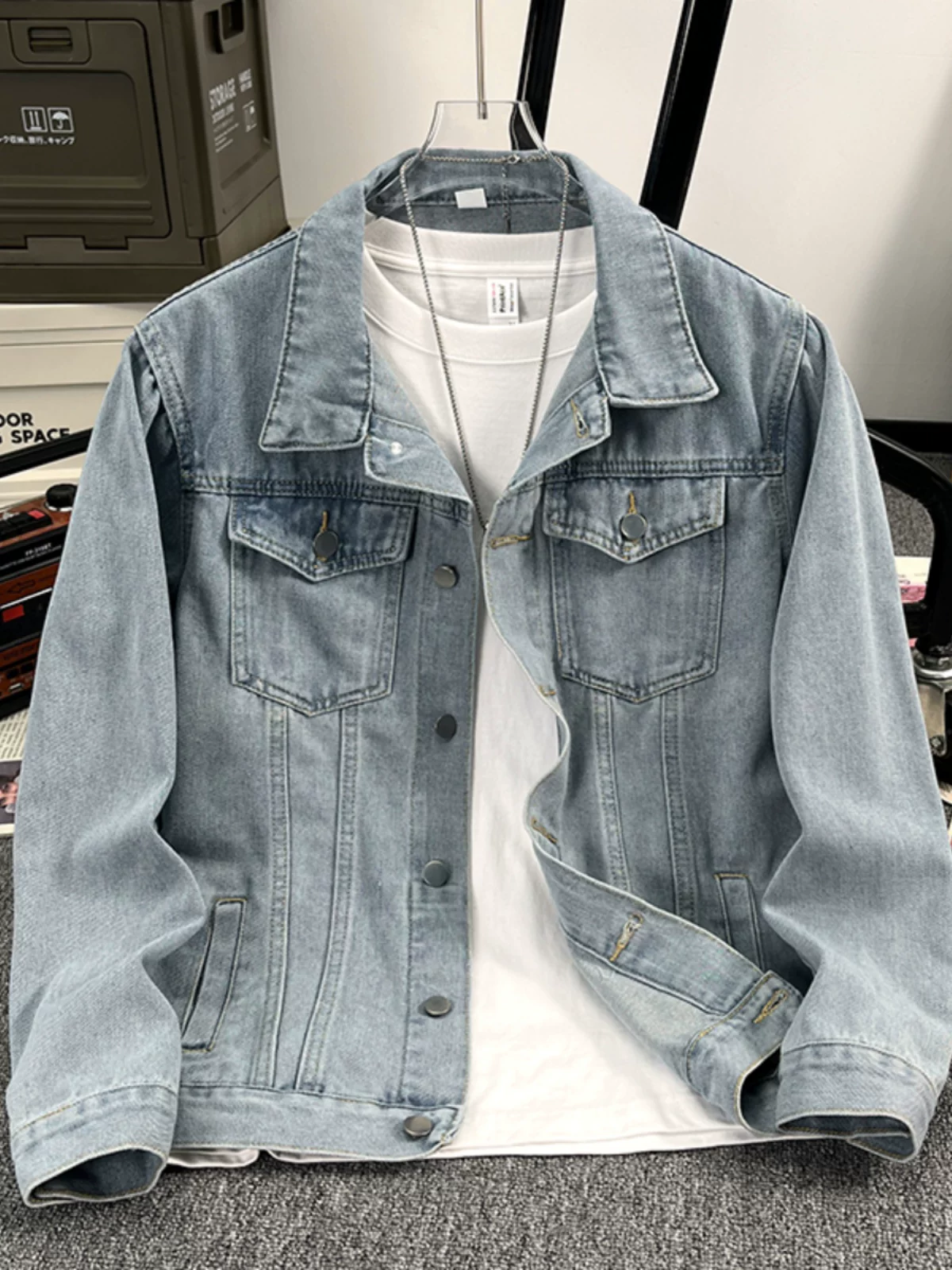 Áo khoác denim kiểu Mỹ dành cho nam, áo khoác kiểu workwear rộng rãi, hợp thời trang, áo khoác cặp đôi đa năng mùa xuân hè.