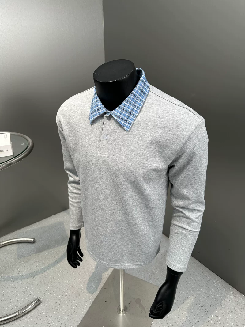 Áo sơ mi Polo dài tay kẻ sọc chắp vá dành cho nam, áo dáng rộng hợp thời trang mùa xuân thu, áo nỉ thường ngày phong cách Mỹ.