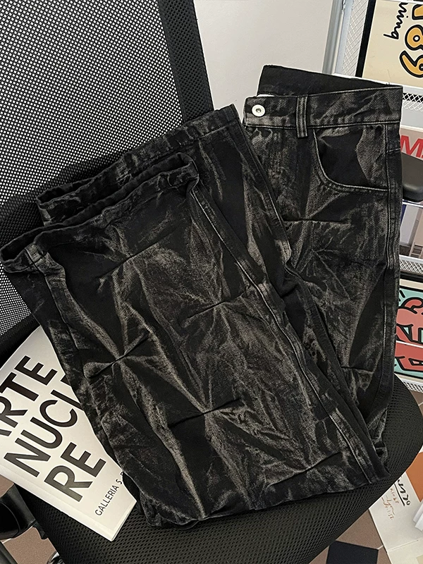 Quần jeans xếp ly dài chạm sàn dành cho nam, thương hiệu thời trang mùa hè, quần ống rộng rách cá tính, quần dài thiết kế độc đáo phong cách Mỹ.