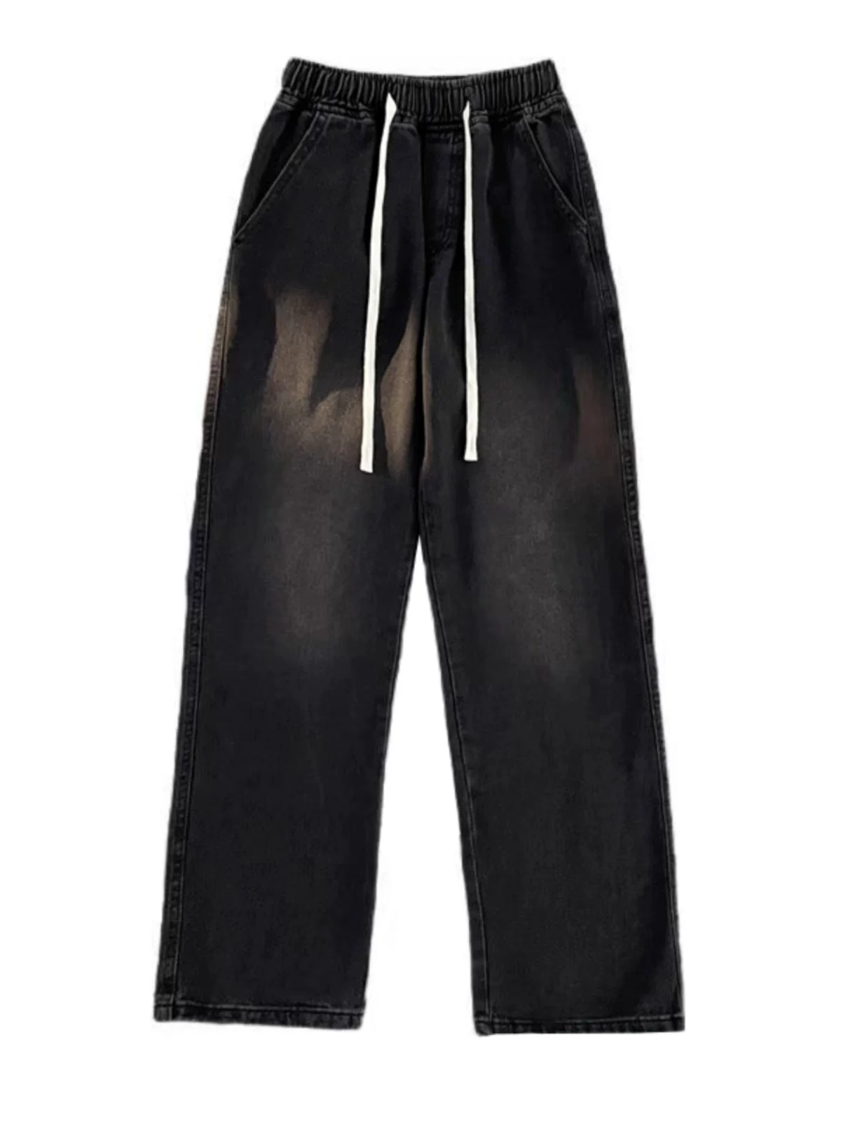 Quần jean denim kiểu Mỹ dành cho nam, thương hiệu thời thượng, quần lưng thun dây rút mùa thu đông, quần dài ống rộng thoải mái.