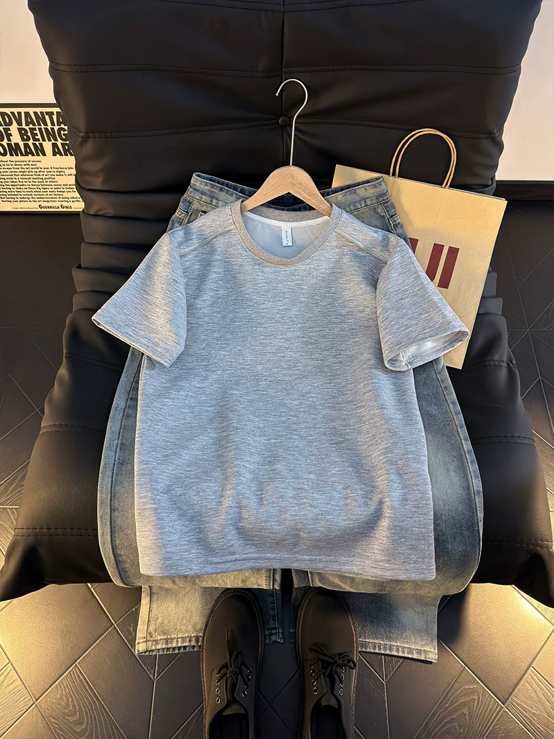 Áo thun ngắn tay đơn giản kiểu Mỹ dành cho nam và nữ, áo thun cơ bản đa năng thường ngày mùa hè, áo thun nửa tay dáng rộng hợp thời trang dành cho cặp đôi.