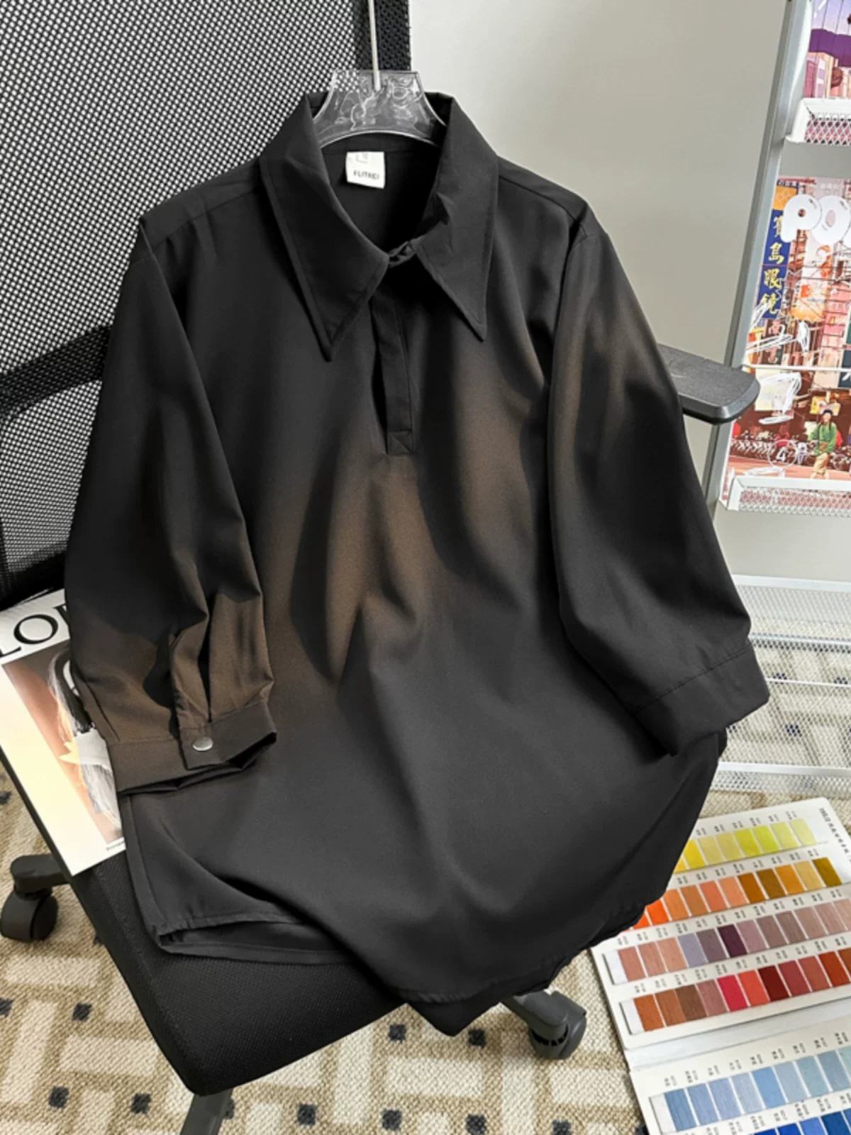 Áo sơ mi tay ba phần tư bằng vải lụa mùa hè dành cho nam, áo sơ mi dáng rộng, kiểu dáng Nhật Bản, phong cách thời trang, áo nửa tay mát mẻ, thoải mái.