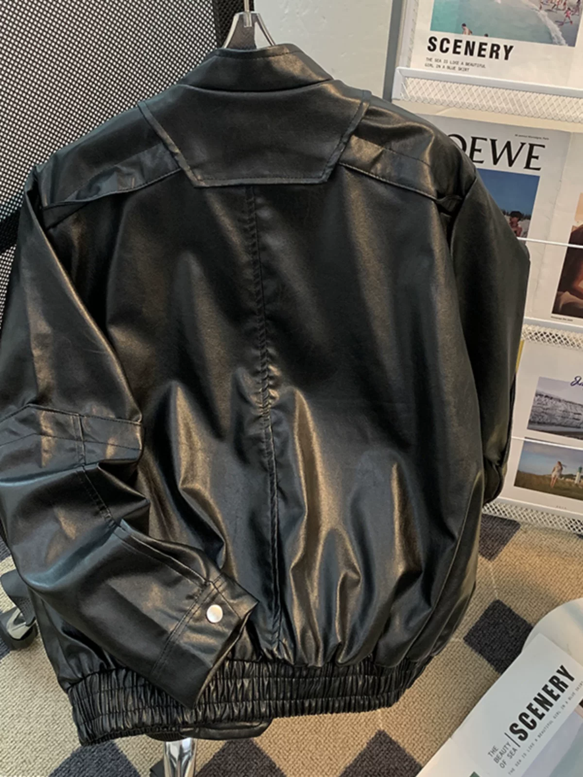 Áo khoác da mô tô đường phố cao cấp dành cho nam, mùa xuân thu, thiết kế khóa kéo, kiểu dáng rộng rãi phong cách Mỹ, áo khoác cleanfit thời thượng.