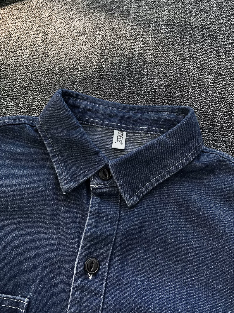 Áo sơ mi denim ngắn tay phong cách retro của Mỹ dành cho nam, áo công sở có ve áo rộng rãi mùa hè, áo khoác sơ mi thương hiệu thời thượng sành điệu