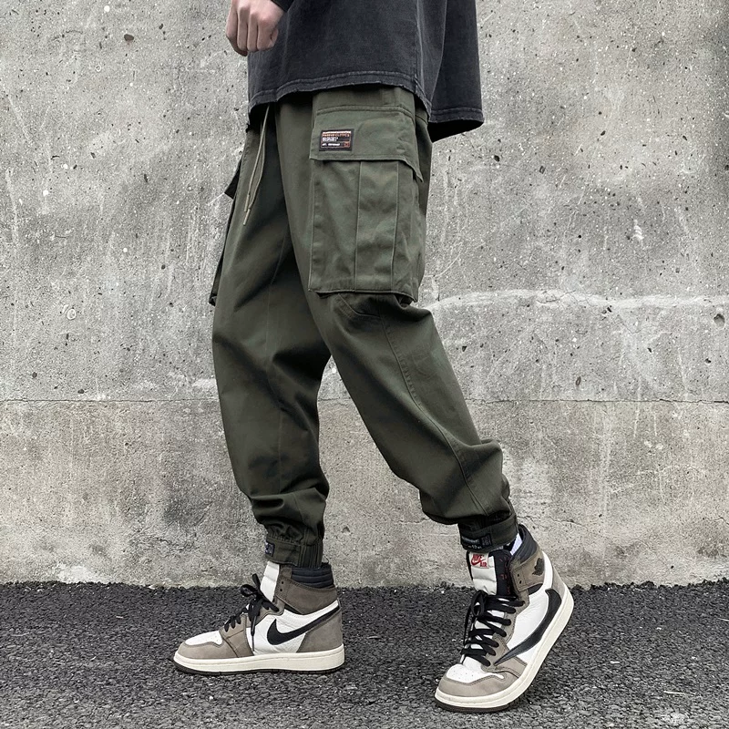 Quần cargo nam phong cách Hồng Kông, thương hiệu thời thượng có khóa dán Velcro, quần jogger cho mùa xuân thu, dáng rộng, quần thường ngày đa năng dành cho học sinh.
