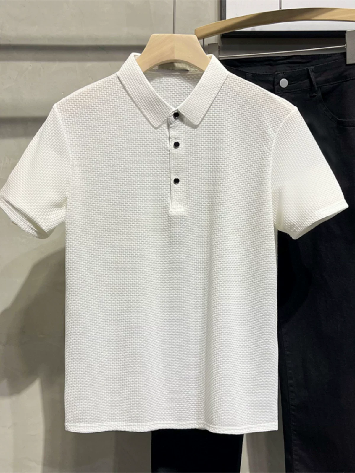 Áo polo nam tay ngắn có họa tiết, áo thun cổ bẻ đơn giản phong cách Nhật Bản mùa hè, áo nửa tay rộng rãi hợp thời trang