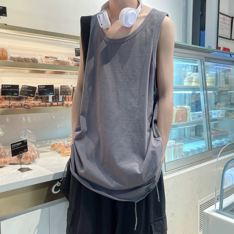 Áo ba lỗ rách phong cách đường phố cao cấp dành cho nam, áo vest mỏng rộng rãi mùa hè, áo thun không tay đa năng hợp thời trang dành cho thanh thiếu niên.