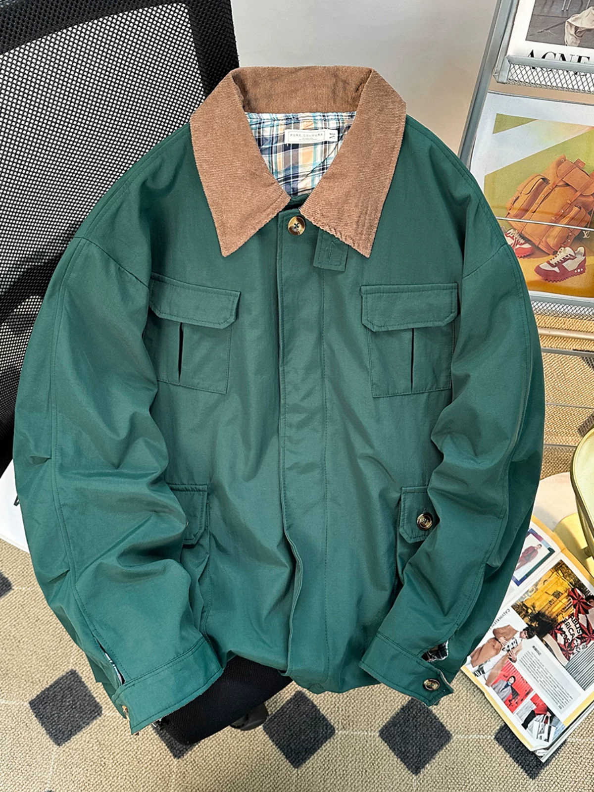 Áo khoác kiểu Mỹ cổ điển dành cho nam, áo khoác dáng rộng có ve áo hợp thời trang mùa xuân thu, áo khoác bóng chày cá tính cho cặp đôi.